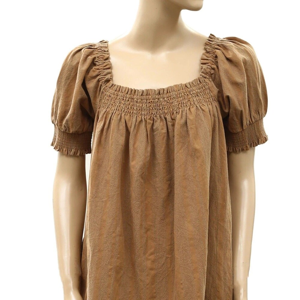 Free People Free Est Mila Mini Dress Smocked Puff Sleeves Stripe Print XS 290096 - Picture 4 of 7